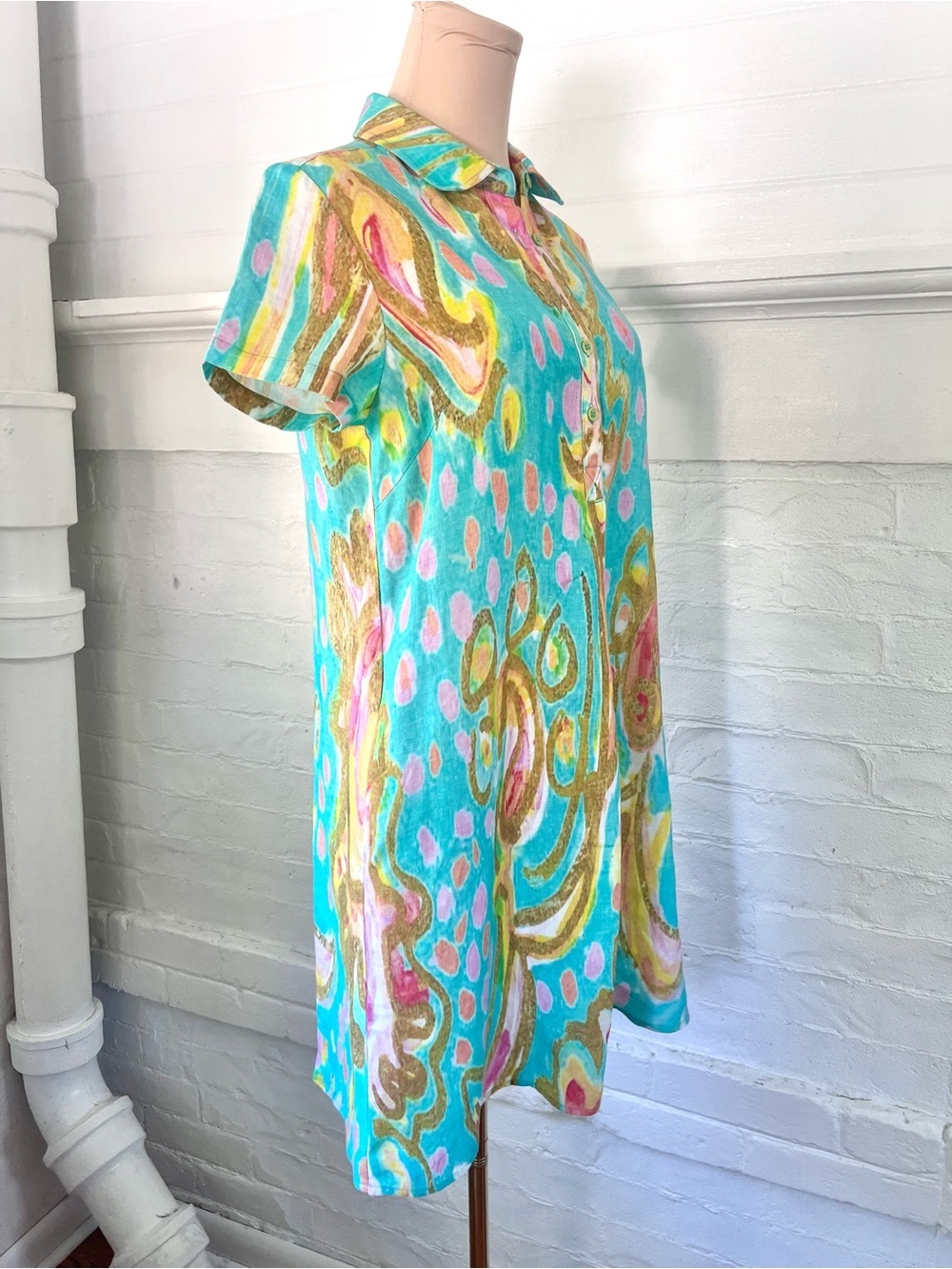 Amanda Johnson Studio Linen Shirt Dress Colorful Wearable Art Size Medium - Picture 3 of 12